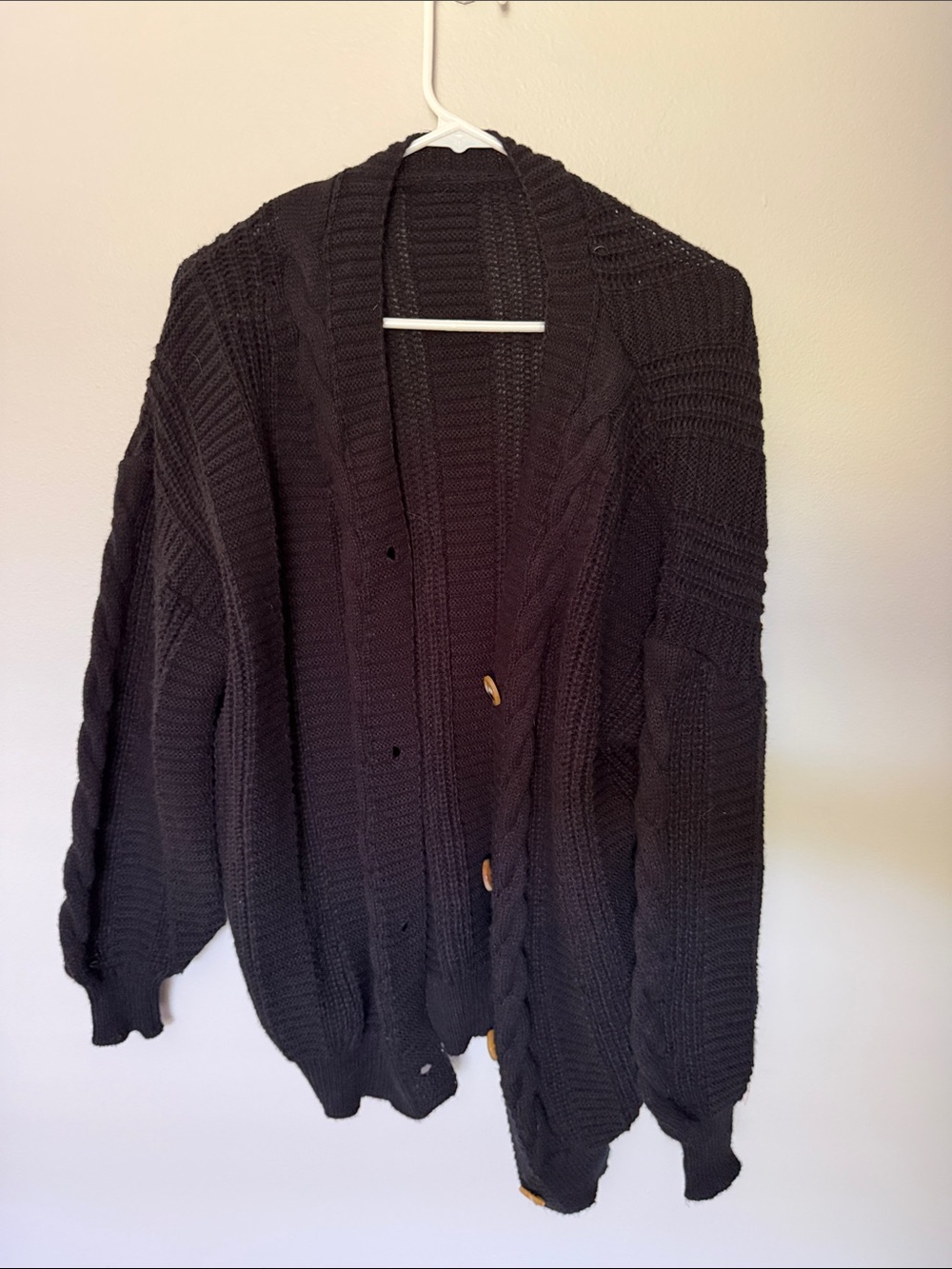 Black Cable-Knit Open Cardigan Chunky Sweater